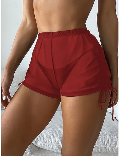 Stretchy Boxer Shorts Swimsuit Ruched Stretchy Boxer Shorts High Waist Active Vacation Color Sleeveless Bathing Suits