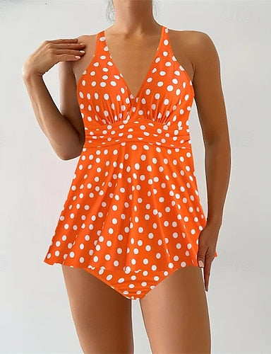 Tankini Two Piece Swimsuit Criss Cross Swimwear Spot Swimwear Black Blue Breathable Quick Dry Lightweight Sleeveless - Swimming Surfing Beach Summer Spring