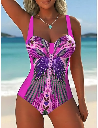 Swimwear One Piece Briefs Swimsuit Vacation Graphic Paisley V Neck Sleeveless Bathing Suits
