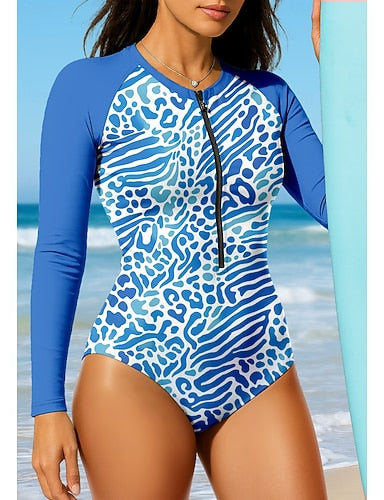 Regular Rash Guard Leopard Upf50+ Quick Dry Lightweight Long Sleeve Bodysuit Swim Shirt Surfing Canoeing Beach Summer
