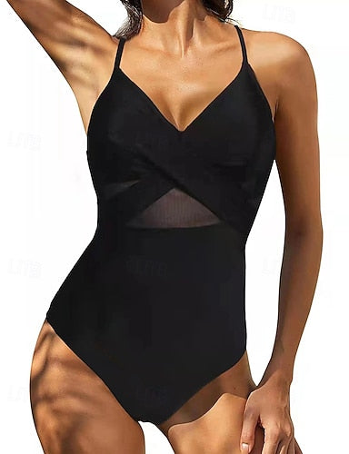 Bathing Suit Swimsuits One Pieces Colored Mesh Uv Protection Elastic Sleeveless Swimwear Swimsuit Surfing Diving Swimming Summer