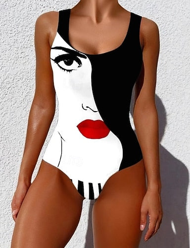 One Piece Swimsuit Slimming Monokini Briefs Tummy Control High Waist Slim Backless Vacation Ombre Graphic U Neck Sleeveless Bathing Suits