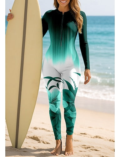 Standard Rash Guard Full Body Swimwear Dive Skin Suit Gradient Front Zip Upf50+ Uv Protection Quick Dry Long Sleeve Swimwear Surfing Canoeing Diving Summer
