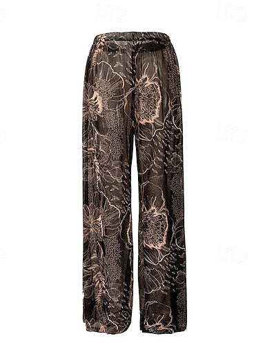 Beach Vacation Pants Flowy Palazzo Wide-leg Pants Graphic Loose Chiffon Uv Protection Breathable Bottoms Surfing Beach Vacation Autumn