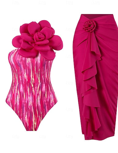 Swimwear One Piece 2 Piece Monokini Skirt Swimsuit Tummy Control High Waist Slim Backless Vacation Beach Wear Asymmetric Neck Sleeveless Bathing Suits