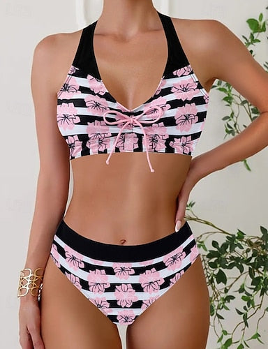 Swimwear 2 Piece Cheeky Swimsuit Backless Vacation Beach Wear Halter Neck Sleeveless Bathing Suits