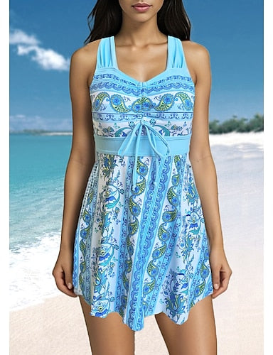 Swimwear 2 Piece Shorts Swimsuit Backless Geometrical Vacation Beach Wear Graphic Leaves Scoop Neck Sleeveless Bathing Suits