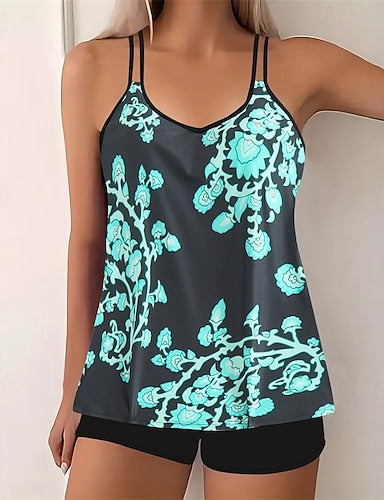 Tankini Two Piece Swimsuit Racerback Swimwear Swimwear Sky Blue Purple Breathable Quick Dry Lightweight Sleeveless - Swimming Surfing Beach Summer Spring