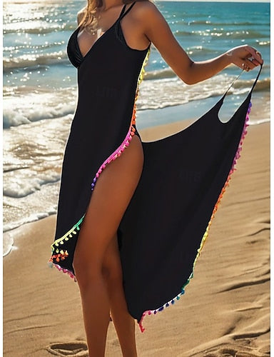 Swimwear Cover Up Swimdresses Dress Swimsuit Ruched Backless Vacation Beach Wear Color V Neck Sleeveless Bathing Suits