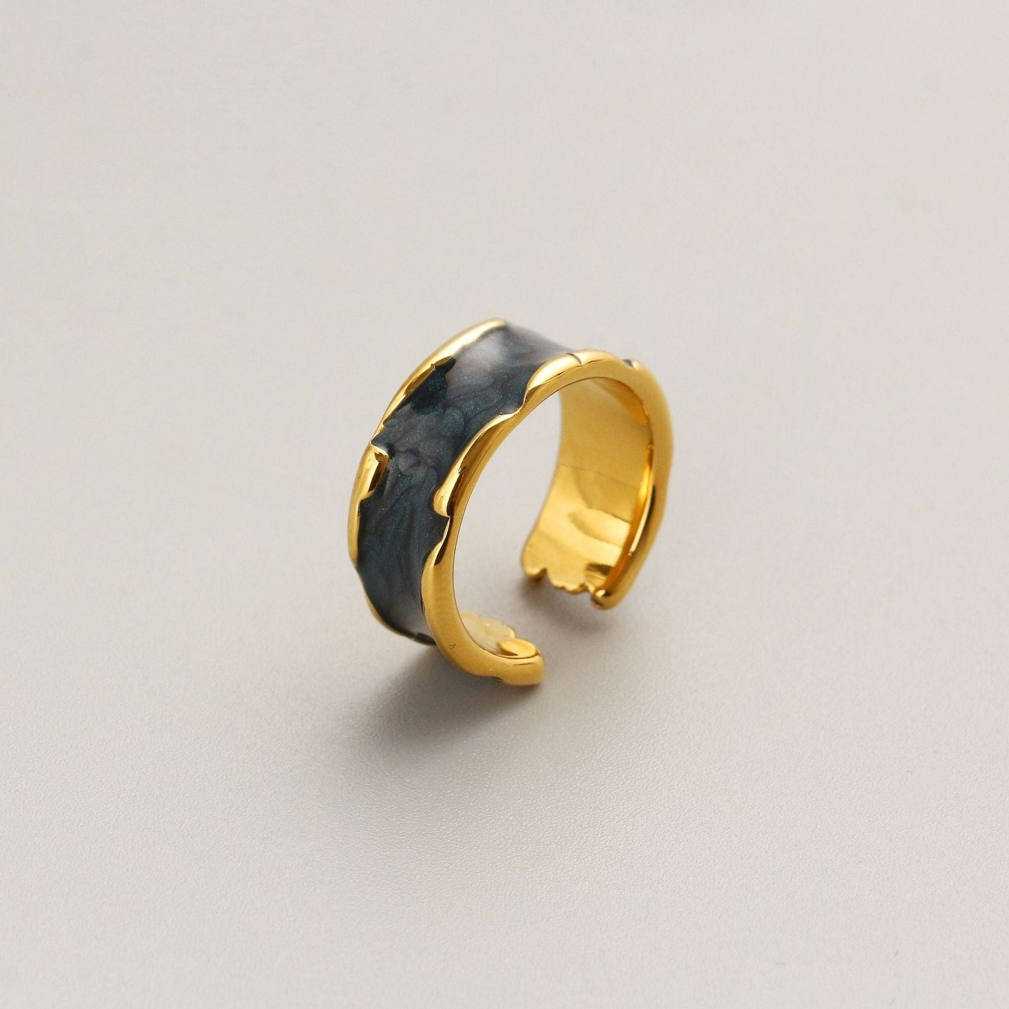 Rielle Marbled Enamel Adjustable Gold Ring