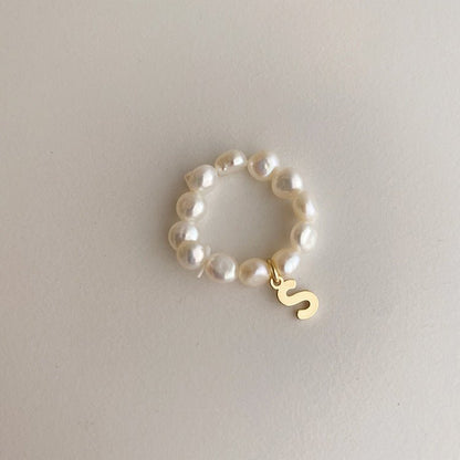 [] Pearl Initial Ring