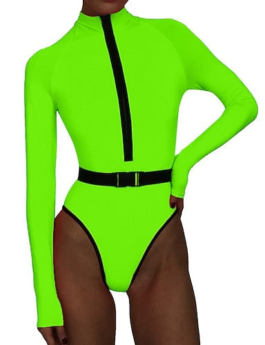 Rash Guard Swimsuit Front Zip Spandex Upf50+ Quick Dry Long Sleeve Bodysuit Bathing Suit Surfing Beach Water Sports Summer