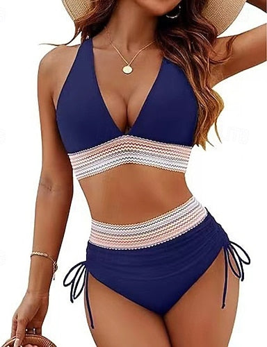 Ruched Swimsuit Bikini Sets Swimwear Colored Swimwear Light Blue Black Breathable Sleeveless - Surfing Beach Swimming Summer