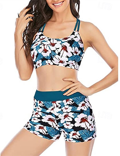 Tankini Two Piece Swimsuit Backless Criss Cross Swimwear Swimwear Red Royal Blue Breathable Quick Dry Lightweight Sleeveless - Swimming Surfing Beach Summer Spring