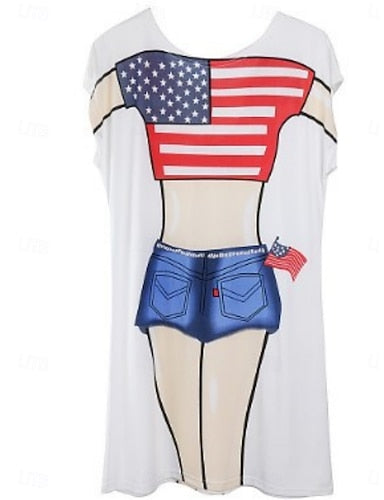 Swimdress Swimsuit Dress Vacation Beach Wear Graphic Flag Round Neck Long Sleeve Bathing Suits