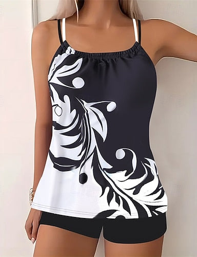 Tankini Two Piece Swimsuit Backless Criss Cross Swimwear Swimwear Black Blue Breathable Quick Dry Lightweight Sleeveless - Swimming Surfing Beach Summer Spring