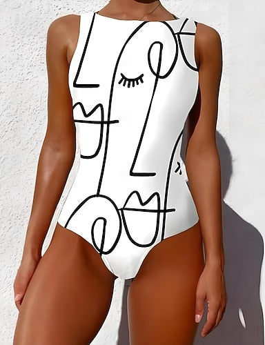 One Piece Swimsuit Slimming Monokini Backless Tummy Control High Waist Slim Vacation Beach Wear Graphic Animal Round Neck Sleeveless Bathing Suits