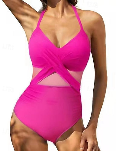 Bathing Suit Swimsuits One Pieces Colored Mesh Uv Protection Elastic Sleeveless Swimwear Swimsuit Surfing Diving Swimming Summer