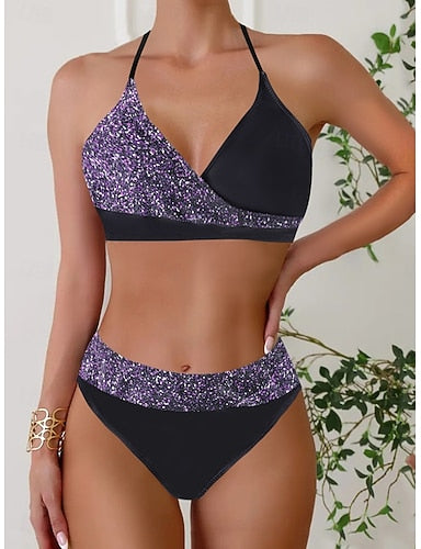 Tankini 2 Piece Swimsuit Cheeky Tummy Control High Waist Slim Backless Vacation Beach Wear Halter Neck Sleeveless Bathing Suits