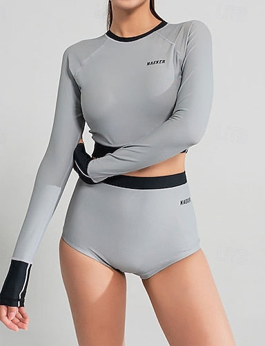 2 Piece Rash Guard Tankini Swimsuits Surfing Shirt Colored Upf50+ Breathable Long Sleeve Diving Suit Surfing Canoeing Snorkeling Spring