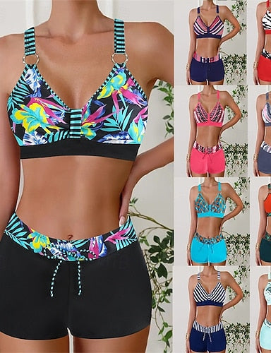 Tankini Two Piece Swimsuit V Neck Open Back Swimwear Swimwear Blue Black Quick Dry Lightweight Breathable Sleeveless - Surfing Beach Swimming Summer Spring