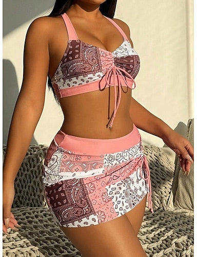 Swimwear Tankini Skirt Swimsuit Vacation V Neck Sleeveless Bathing Suits