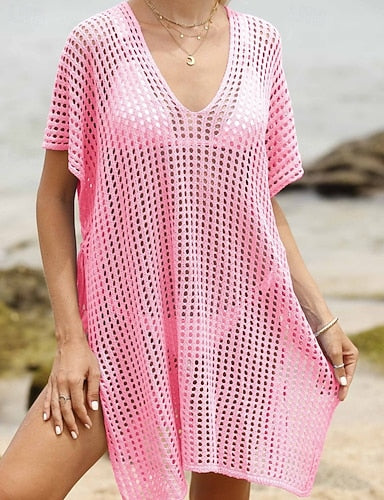 Swimwear Cover Up Swim Dress Swimsuit Cut Out Vacation Beach Wear Plain V Neck Sleeveless Bathing Suits