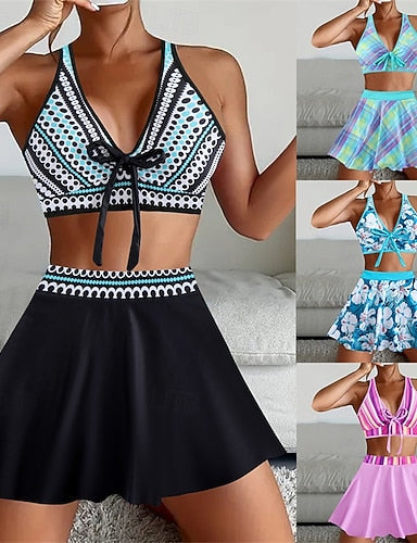 Tankini Two Piece Swimsuit Backless Swimwear Patchwork Swimwear Black Yellow Breathable Quick Dry Lightweight Sleeveless - Swimming Surfing Beach Summer Spring