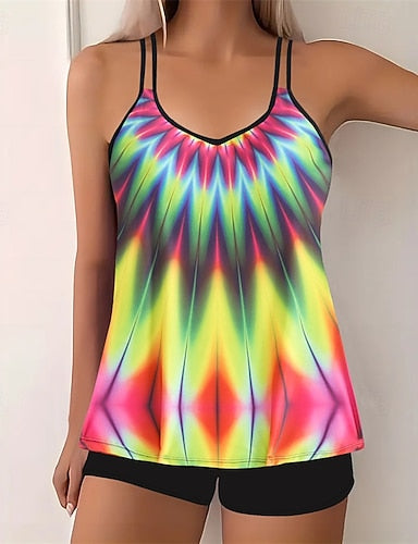 Tankini Two Piece Swimsuit Swimwear Swimwear Yellow Blue Quick Dry Lightweight Breathable Sleeveless - Surfing Beach Swimming Summer Spring