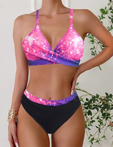 Tankini Two Piece Swimsuit V Neck Racerback Swimwear Swimwear Pink Blue Breathable Quick Dry Lightweight Sleeveless - Swimming Surfing Beach Summer Spring