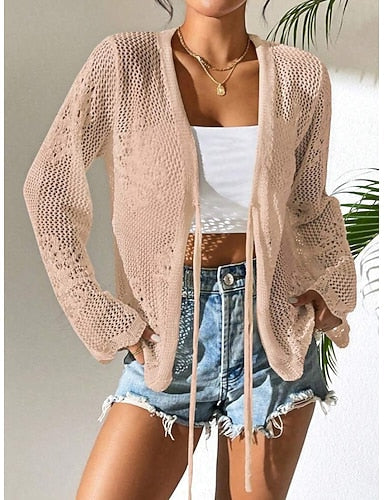 Swimwear Cover Up Rash Guard Swimsuit Tie Front Cut Out Vacation Beach Wear Plain V Neck Long Sleeve Bathing Suits