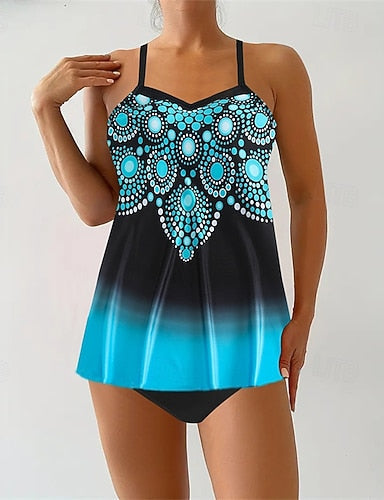 Tankini Two Piece Swimsuit V Neck Swimwear Swimwear Yellow Royal Blue Breathable Quick Dry Lightweight Sleeveless - Swimming Surfing Beach Summer Spring