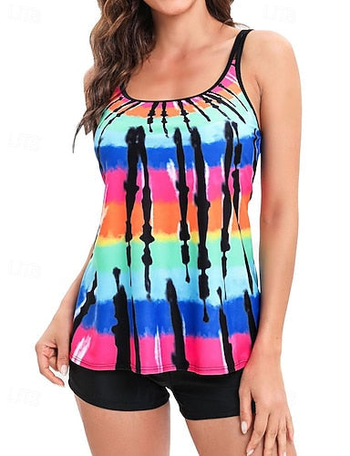 Bathing Suit Tankini 2 Pieces Printed Ultra Light (ul) Elastic Sleeveless Swimwear Surfing Snorkeling Summer