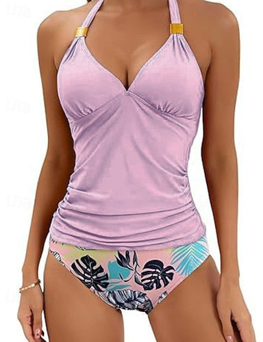 Swimwear Bikini 2 Piece Cheeky Swimsuit Backless Vacation Beach Wear Halter Neck Sleeveless Bathing Suits
