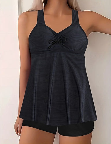 Swimwear 2 Piece Shorts Swimsuit Backless Vacation Beach Wear Graphic Round Neck Sleeveless Bathing Suits