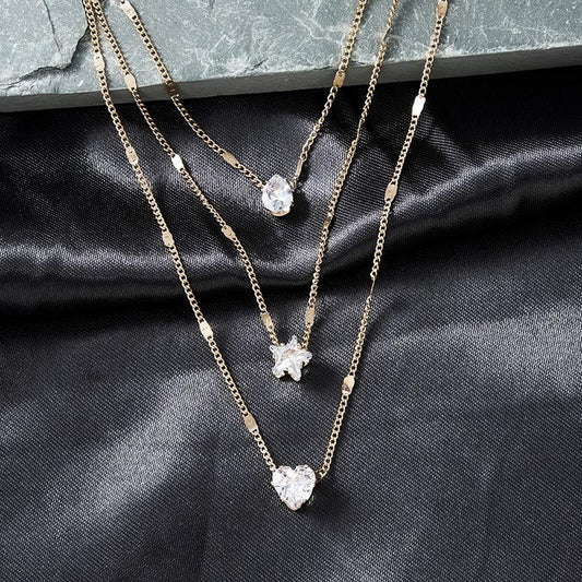 Multi-layered Five-pointed Star Heart Drop Necklace