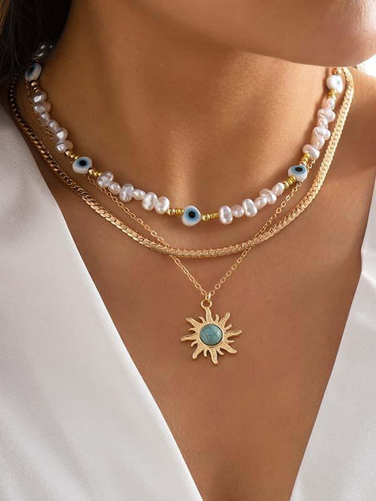 Eye Pearl Sun Turquoise Necklace