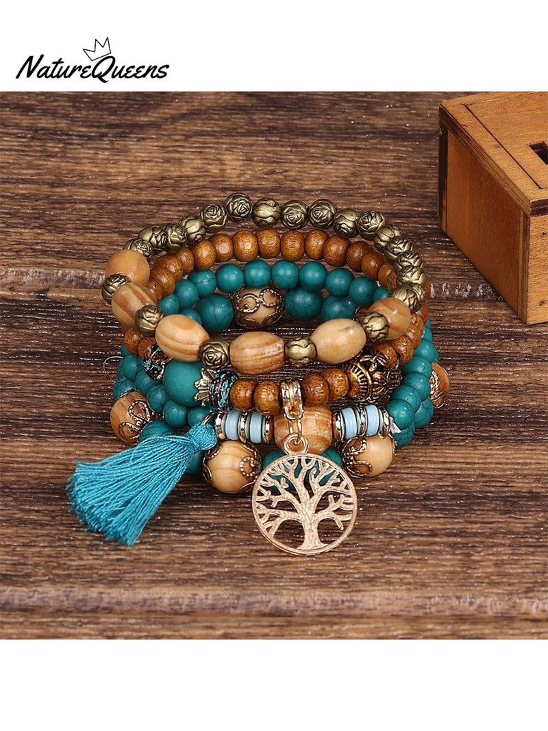 Multi-layered Wooden Beaded Bracelet