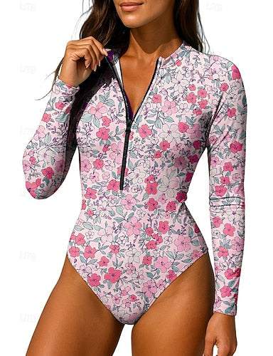 Rash Guard Swimsuit Zip Up Upf50+ Quick Dry Lightweight Long Sleeve Bodysuit Swim Shirt Surfing Beach Water Sports Summer