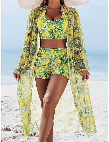 Bikini 3 Piece Swimsuit Shorts Slim Backless Vacation Beach Wear Halter Neck Sleeveless Bathing Suits