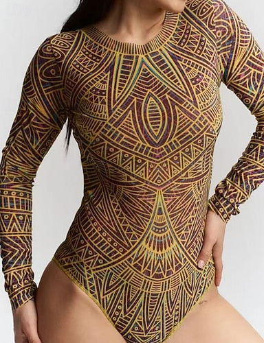 Rash Guard Bathing Suit One Piece Swimsuits Graphic Mesh Uv Protection Breathable Long Sleeve Swimwear Surfing Beach Vacation Spring