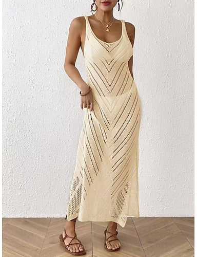 Swimwear Cover Up Swim Dress Swimsuit Cut Out Vacation Beach Wear Color V Neck Sleeveless Bathing Suits