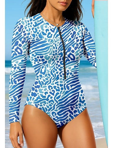 Regular Rash Guard Leopard Upf50+ Quick Dry Lightweight Long Sleeve Bodysuit Swim Shirt Surfing Canoeing Beach Summer