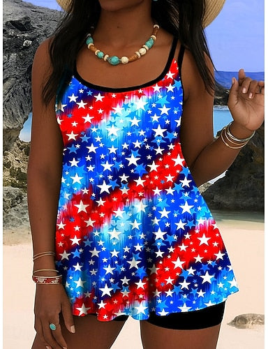 Swimwear Tankini 2 Piece Cheeky Swimsuit Tummy Control High Waist Slim Backless Vacation Beach Wear Graphic Paisley Round Neck Sleeveless Bathing Suits
