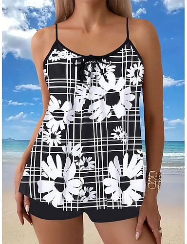 Tankini 2 Piece Swimsuit Shorts Tummy Control High Waist Slim Backless Vacation Beach Wear Ombre Scoop Neck Sleeveless Bathing Suits