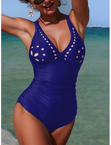 Swimwear One Piece Monokini Swimsuit Tummy Control High Waist Slim Backless Vacation Beach Wear Color V Neck Sleeveless Bathing Suits