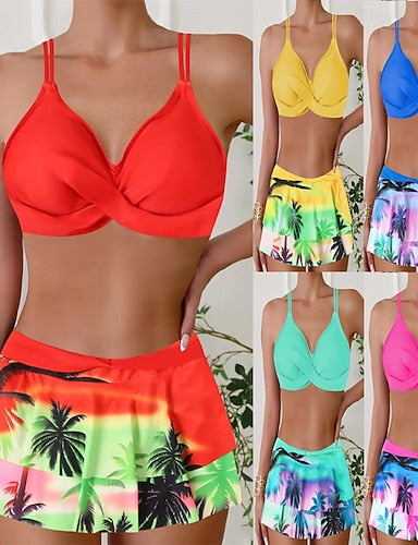 Swimwear 2 Piece Skirt Swimsuit Ruffle Backless Vacation Beach Wear V Neck Sleeveless Bathing Suits
