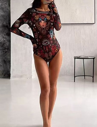 Bathing Suit Swimsuits One Pieces Elastic Long Sleeve Swimwear Surfing Beach Vacation Summer
