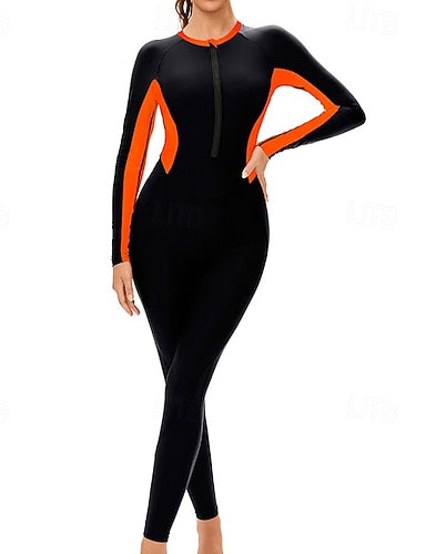 Rash Guard Bathing Suit One Piece Swimsuit Patchwork Zip Up Uv Sun Protection Upf50+ Long Sleeve Swimwear Surfing Swimming Spring