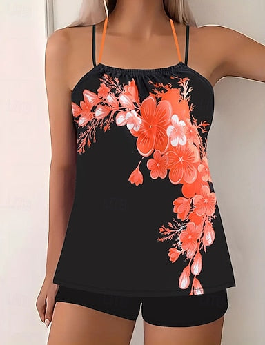 Swimwear Bikini 2 Piece Shorts Swimsuit Backless Vacation Beach Wear Round Neck Sleeveless Bathing Suits